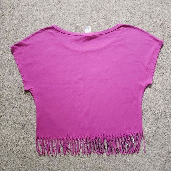 EPG Y2k Women's Graphic Print Cropped T-shirt Glitter Fringe Boho Pink Size S - Picture 3 of 6